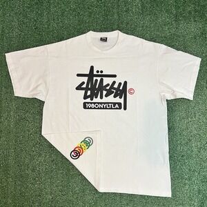 Men's Vintage Stussy Classic Logo 1980 NYLTLA Short Sleeve T-Shirt Y2K Size XXL